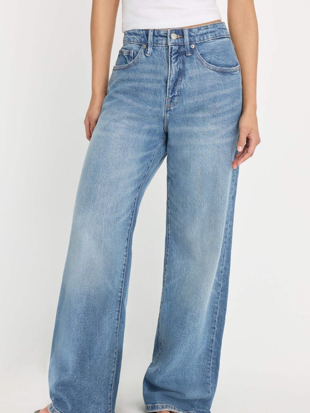 Good American Good Ease Relaxed mid rise Wide-Leg Jeans - Blue Wash
